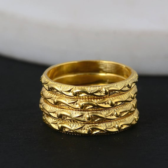 Designer Gold Ring Textured Gold Ring Handmade Gold Plated Ring