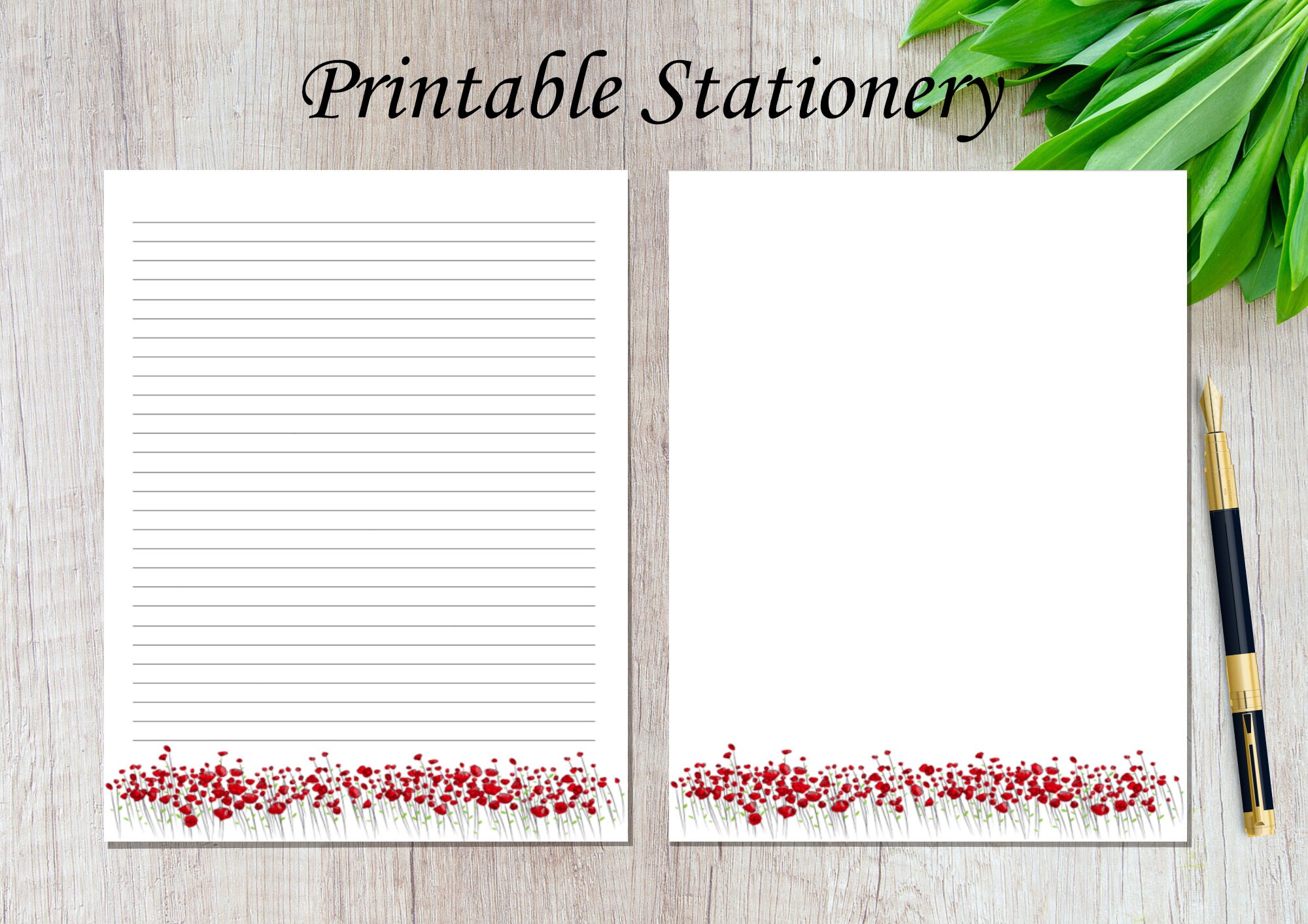 Red Poppies Stationery Paper / Floral Printable Stationery Paper ...