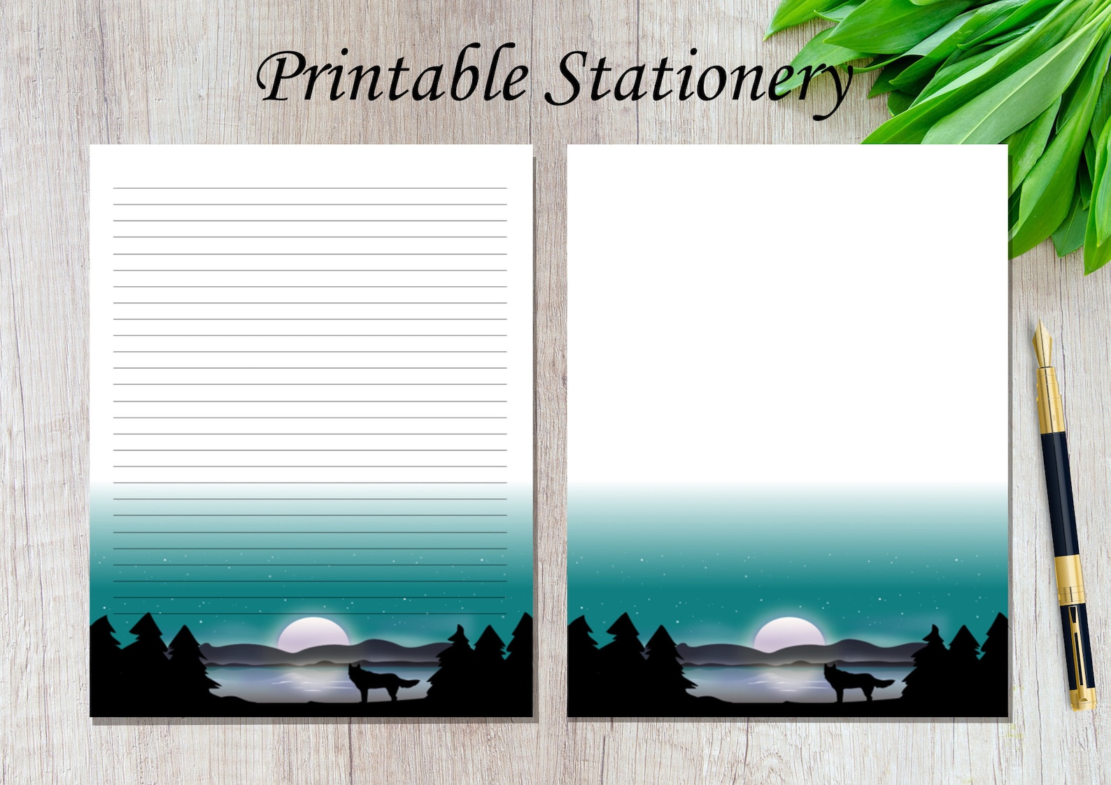 Forest Wolf Stationery Paper / Animal Printable Stationery Paper