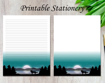Forest Wolf Stationery Paper / Animal Printable Stationery Paper / Digital Paper Download A4 8.5x11 / Instant Download