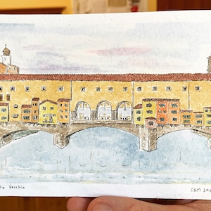The Ponte Vecchio in watercolor on Japanese paper.