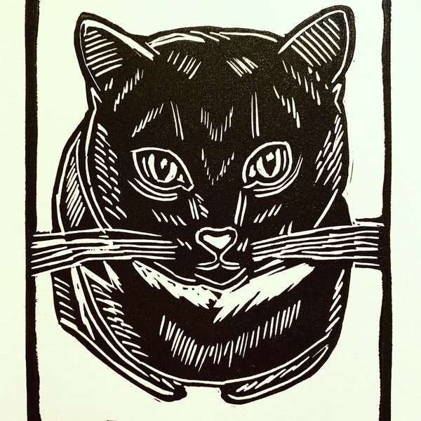 Cat linoleum print