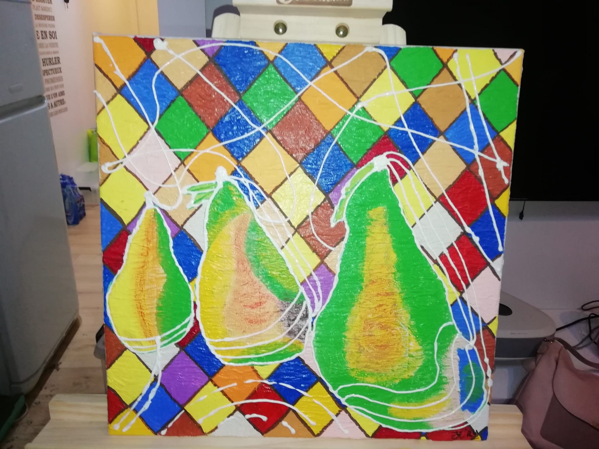 Tableau Peinture Acrylique sur Toile 3 Poires