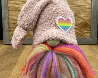 Rainbow Gnome with Rainbow Heart, Pride Month Gnome, Pride Gnome