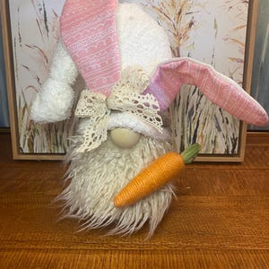 Easter Bunny Gnome with Oversized Ears and Shaggy Beard