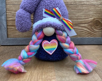 Purple and Blue Pride Gnome with Rainbow Braids