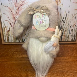 Easter Gnome with Cream Beard and Sign