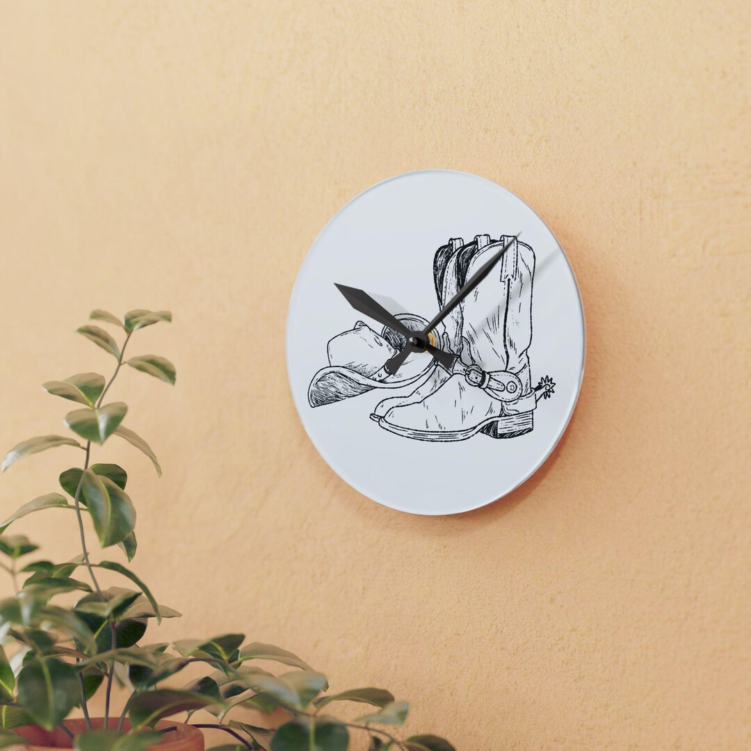 Cowboy Boot Clock Cowboy Boots and Hat Acrylic Wall Clock | Western Country Line Art - Etsy