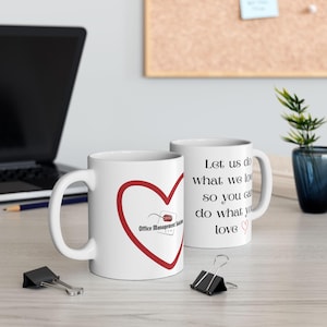 Taza de café de cerámica con texto en inglés "OMS Company Script Quote"