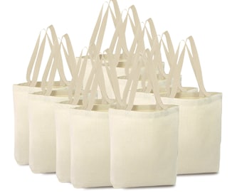 Pack of 10 Premium Plain Natural Cotton Canvas Shopping Tote Bags Eco Friendly Shoppers Ideal for Printing Decorating