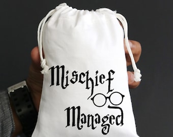 Mischief Managed Custom Favor Bag | Natuurlijke katoenen tassen met trekkoord - mousseline tassen, DIY favor tassen set van 30