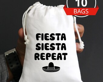 Satz von 10 Fiesta-Geschenktaschen für Mexiko-Geburtstag, Fiesta Siesta Tequila-Wiederholungs-benutzerdefinierte Bevorzugungsbeutel, abschließende Fiesta Junggesellinnenabschiedsparty-Bevorzugungsbeutel