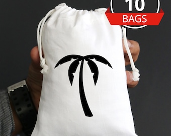 Palm tree gunst zakken | Natuurlijke katoenen trekkoord tassen voor trouwtassen en terugkeer geschenken - mousseline tassen, diy gunst tassen set van 25
