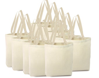 Pack of 10 Premium Plain Natural Cotton Canvas Shopping Tote Bags Eco Friendly Shoppers Ideal for Printing Decorating