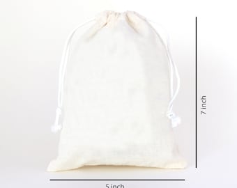 100 Favor Bags - Doek Favor Bag Natural Cotton | Dubbele tassen met trekkoord voor bruiloft of feest gunsten - Mousselin tassen, DIY