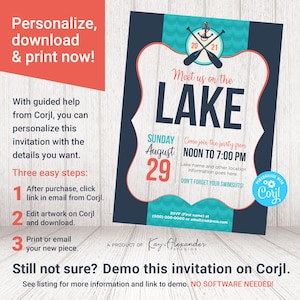 Invito personalizzato per una festa sul lago: modifica, scarica e stampa ORA!