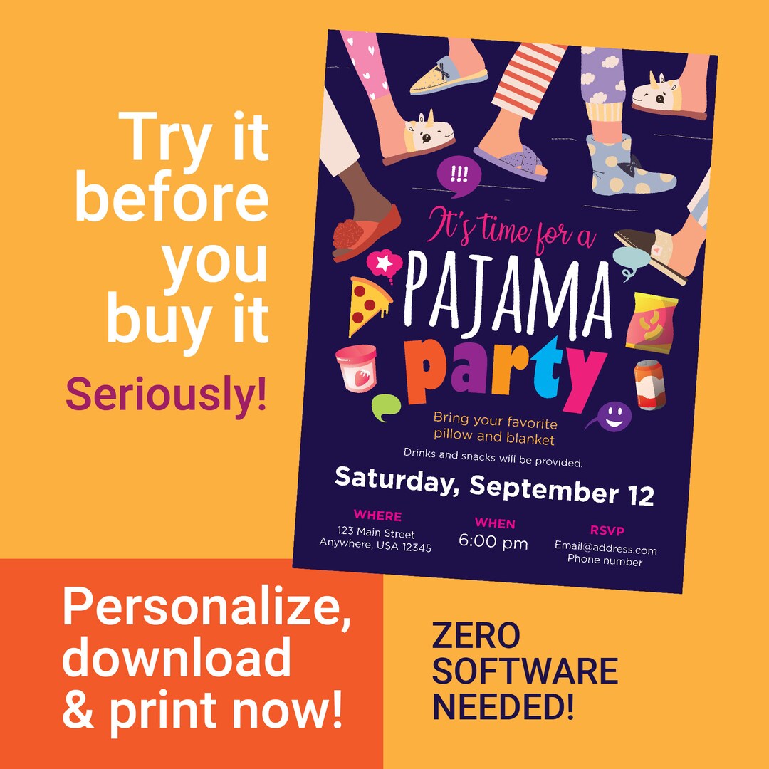 Pajama Party Invitations Instant Download Digital Download Print NOW Etsy