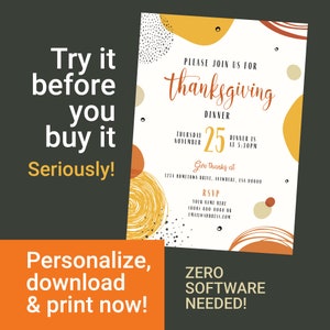 Thanksgiving Invite – Edit, download and print NOW!
