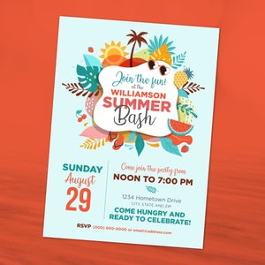 Summer Party Invites – Instant download – Summer Party Invitation - ACCESS TODAY - Edit with Corjl NOW