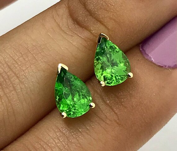 Tsavorites Garnet Pear Shaped Stud Earrings Sterling Silver Women