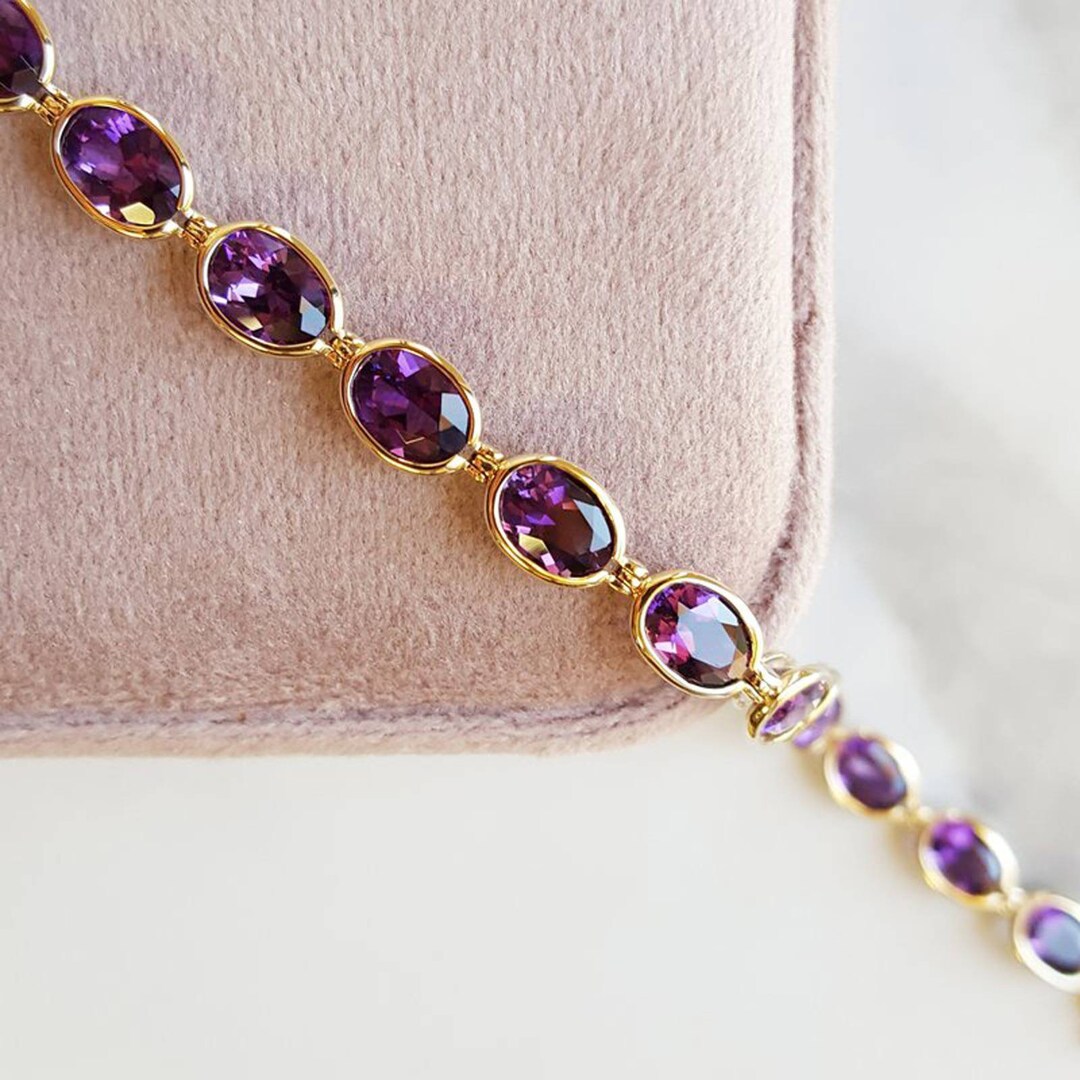 Amethyst Tennis Bracelet in Platinum Over Sterling Silver, Amethyst Gemstone, Amethyst Jewelry