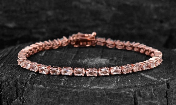 Genuine Morganite 14k Rose Gold Vermeil Over Sterling Silver Bracelet,  Morganite Oval Cut Bracelet, Tennis Bracelet, October Birthstone Gift - Etsy