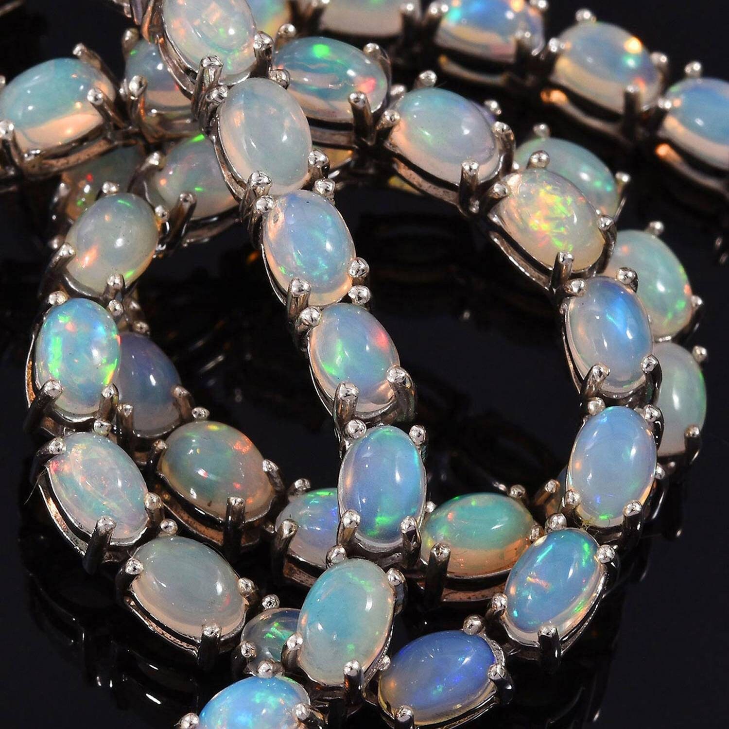 Ethiopian Opal Tennis Necklace in Platinum Over Sterling Silver