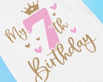 Chemise fille 7e anniversaire - T-shirt mignon pour la célébration du septième anniversaire