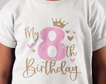 Chemise fille 8e anniversaire, option tee-shirt naturel huit jeunes, cadeau d'anniversaire fille