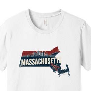 Massachusetts State Tee Shirt with Lobster and Scenic Skylines