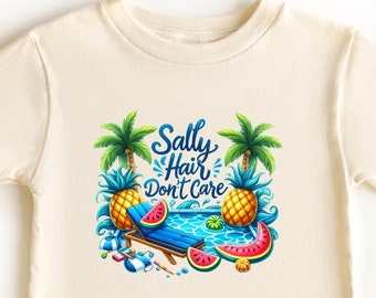 Salty Hair Don't Care T-shirt - Rolig sommarstrandt-shirt - Unisex poolside lover shirt