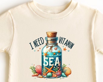 Camiseta "Necesito Vitamina Mar", Camiseta de Verano, Camiseta de Playa Ideal para Regalo, Camiseta para Viaje de Chicas, Camiseta de Playa, Camisetas para Mujer, Camiseta de Vacaciones, Camiseta Casual