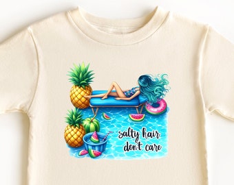 Salty Hair Don't Care T-shirt - Rolig poolside grafisk t-shirt - Sommarvibbar