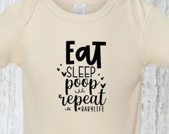 Eat Sleep Poop Repeat Bodysuit – Lustiger Baby-Strampler – Kleinkind-Strampler – Urkomisches Geschenk zur Babyparty