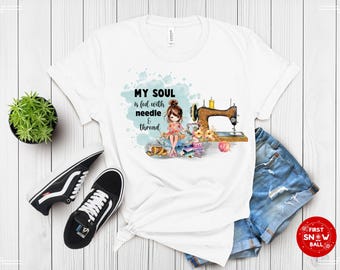 Sewing Shirt: Watercolor Sewing Machine & Girl, Quilting Craft Tee