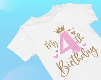 Chemise fille pour le quatrième anniversaire - T-shirt naturel pour tout-petit pour la célébration du 4e anniversaire