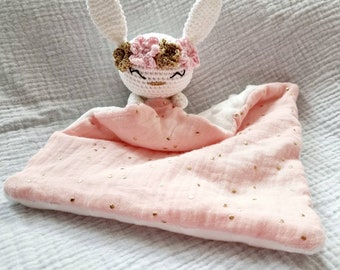 Gepersonaliseerde knuffel, bola knuffel, dubbel gaas, konijn knuffel, meisjes knuffel, geboortecadeau, knuffel met voornaam