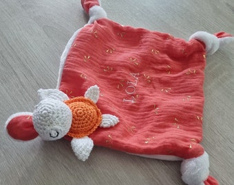 Doudou tortue, doudou noeuds, doudou personnalisé, doudou bola, minky, cadeau naissance, doudou saumon