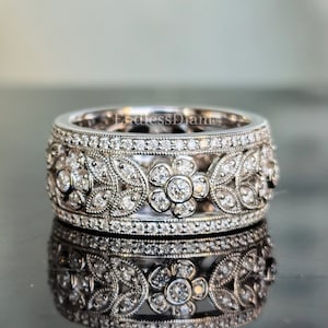Antique Art Deco Band, Vintage Filigree Engagement Ring, Milgrain Ring, Anniversary Wedding Band, Handmade Ring, 14K Solid Gold Wide Band