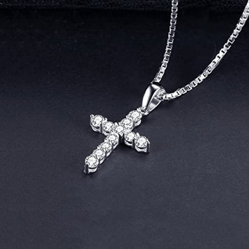 Silver Natural Moissanite Cross Pendant Necklace 14k Solid Gold Cross ...