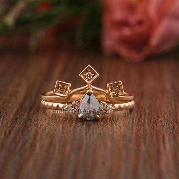 Moissanite Engagement Ring Set Rose Gold Vintage Wedding Rings Art Deco  Moissanite Halo Rings Antique Promise Anniversary Wedding Ring - Etsy