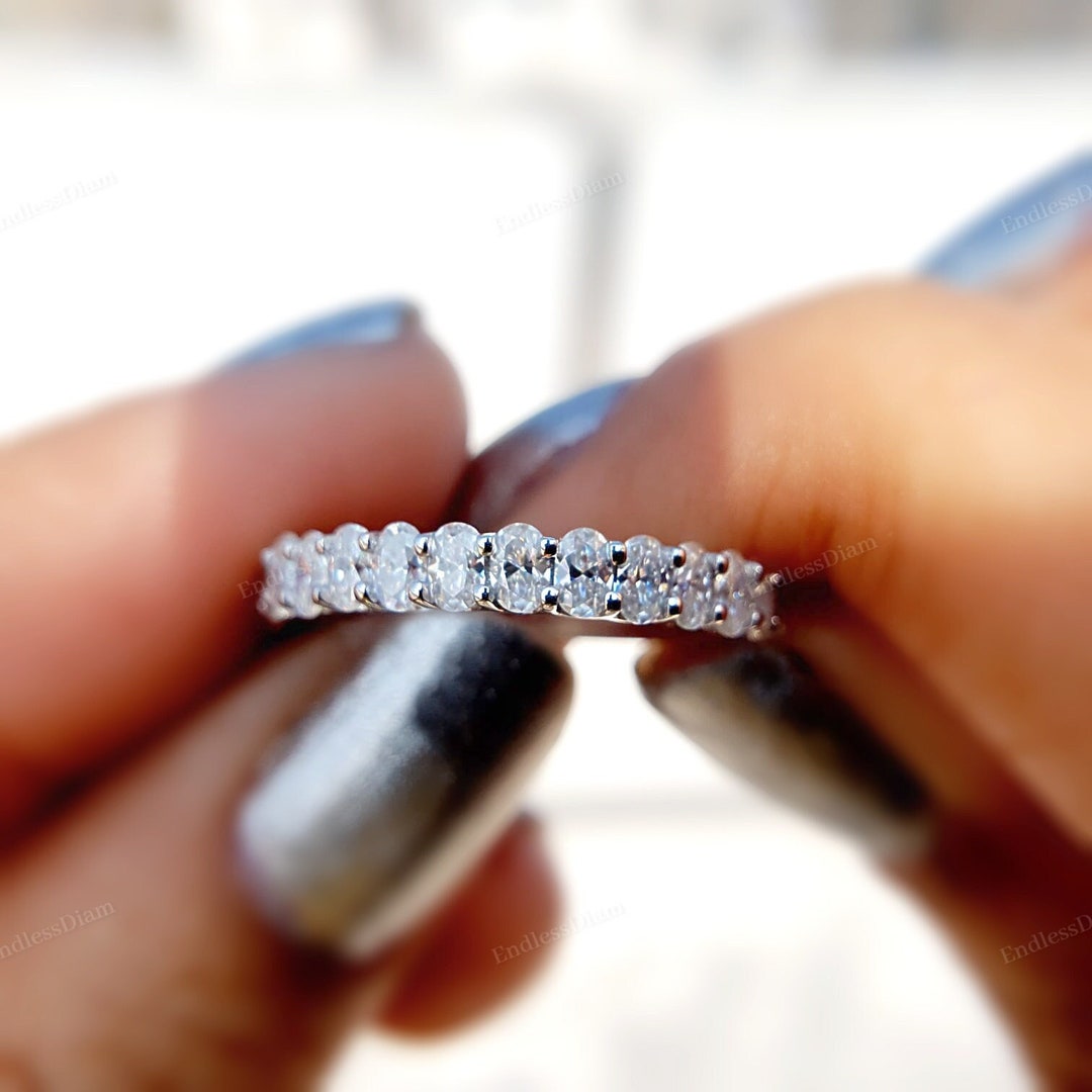 Unique Oval Moissanite Wedding Band Woman Oval Half Eternity Ring ...