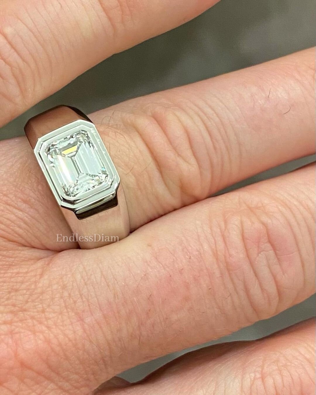 3.0CT Emerald Cut Moissanite Men's Ring Bezel Set Etsy