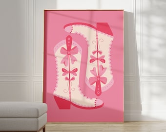 Pink Cowboy Boots Print: Coquette Western Wall Art