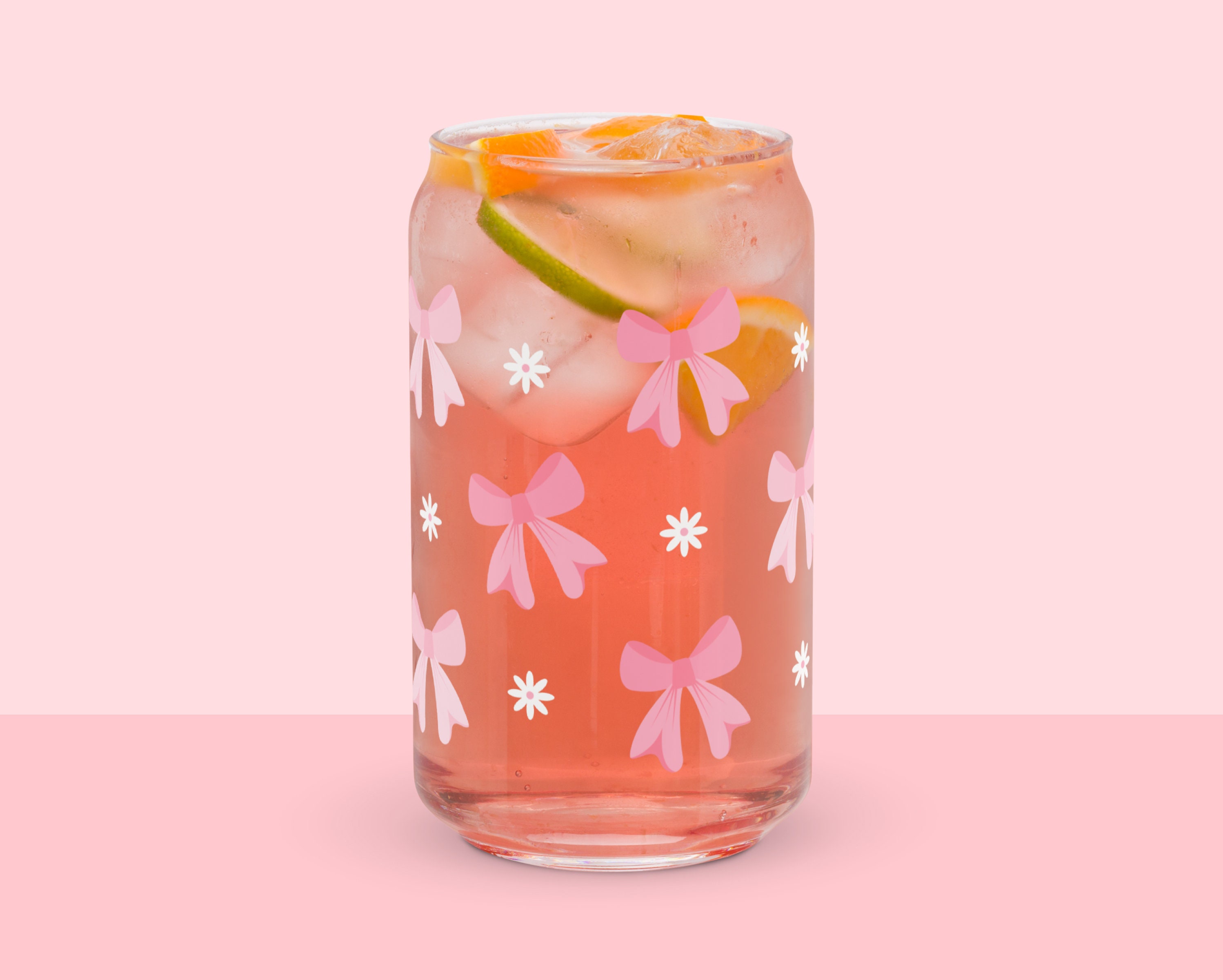 Tazza in vetro con fiocchi rosa: tazza da caffè freddo con motivo floreale Coquette (16 once) - Italia