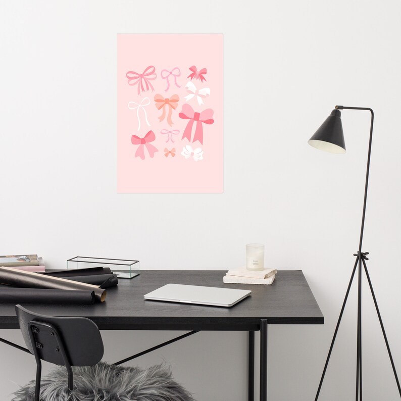 Pastel Bows Wall Art Print, Grand Millennial Poster, Girly Ballet Core Nursery Design, Vintage Coquette Room Decor