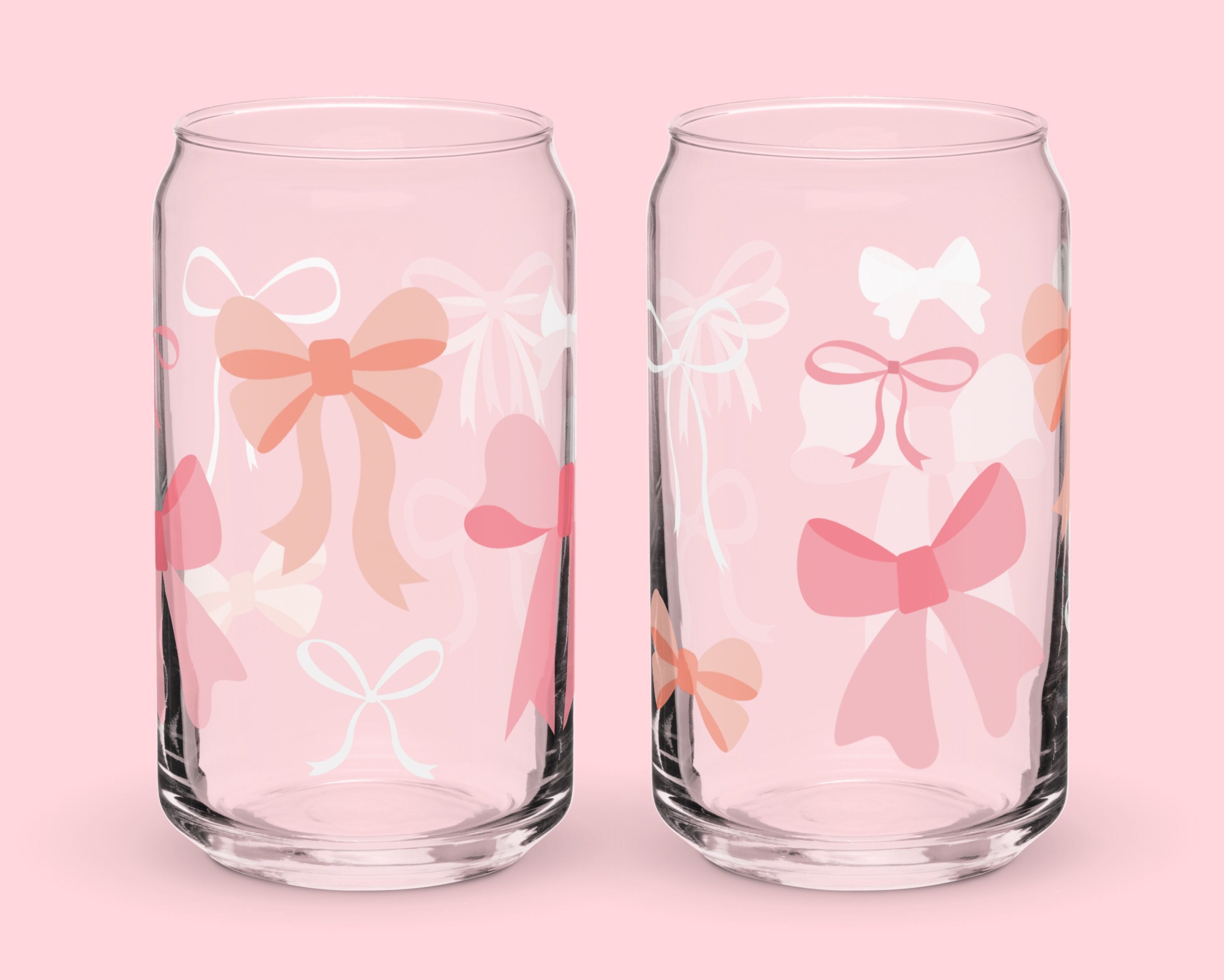 Coquette Bows Glass Can Cup, Pink Bow Glass Cup, Preppy Aesthetic Decor ...