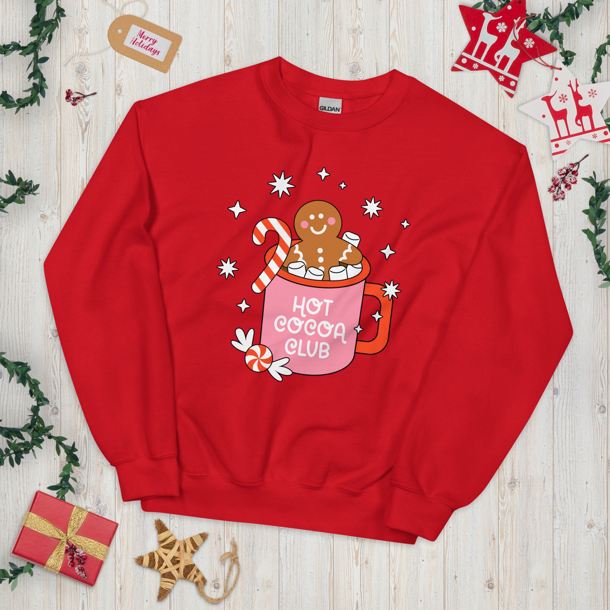HOLIDAY POLYCOTTON SWEAT TOPS スウェット Hot Cocoa Club Christmas Sweatshirt: Retro Holiday Sweater - Etsy