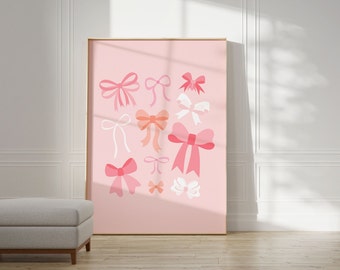 Pink Bows Wall Art Print: Coquette Room Decor