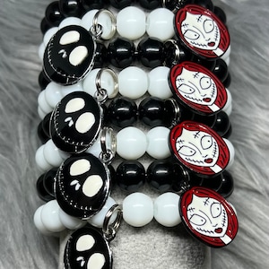 Nightmare | jack & sally | Tim Burton themed beaded bracelet set| Single Jack themed bangle| Halloween jewelry